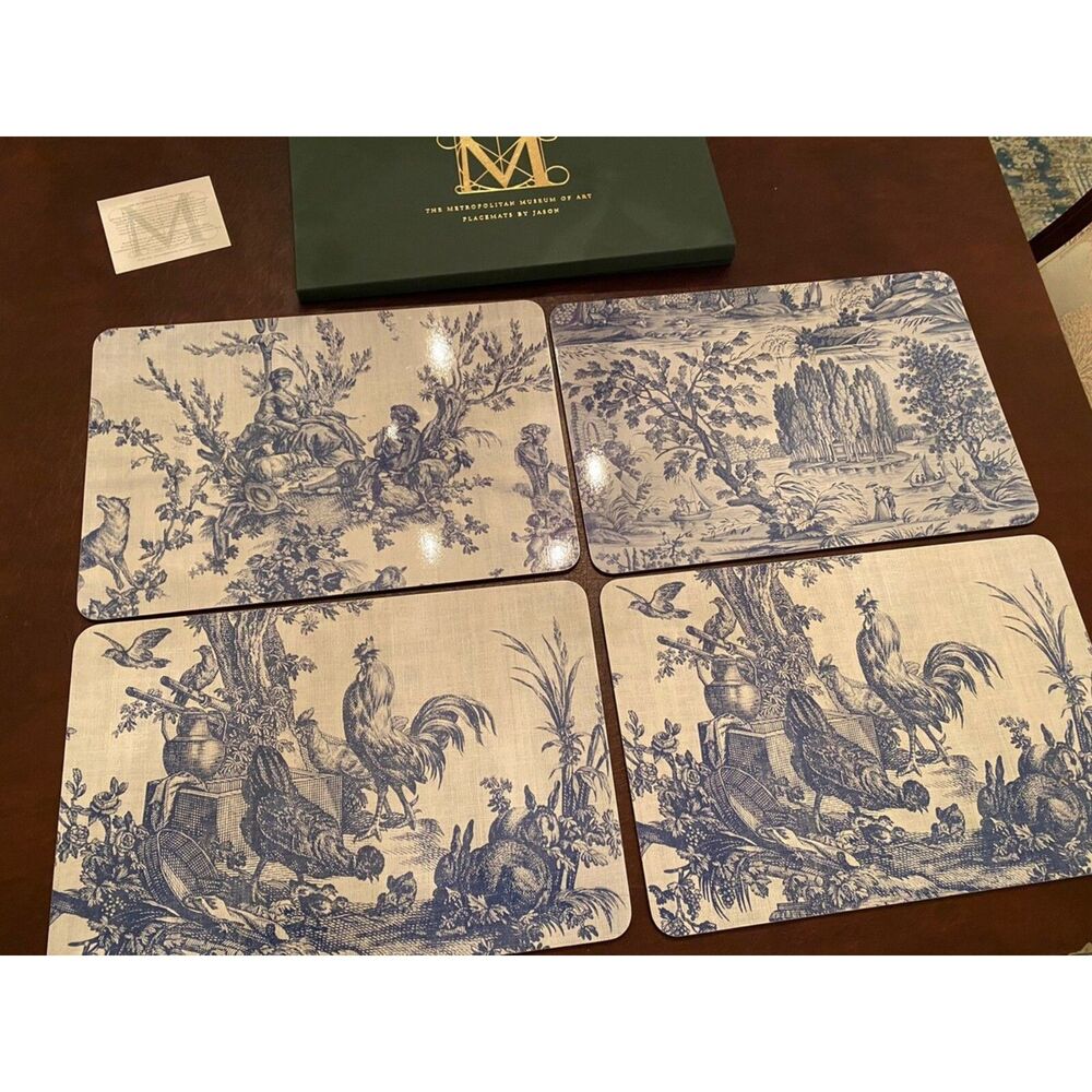 Metropolitan Museum of Art 4 Placemats by Jason NEW French Toile Blue 17" x11"